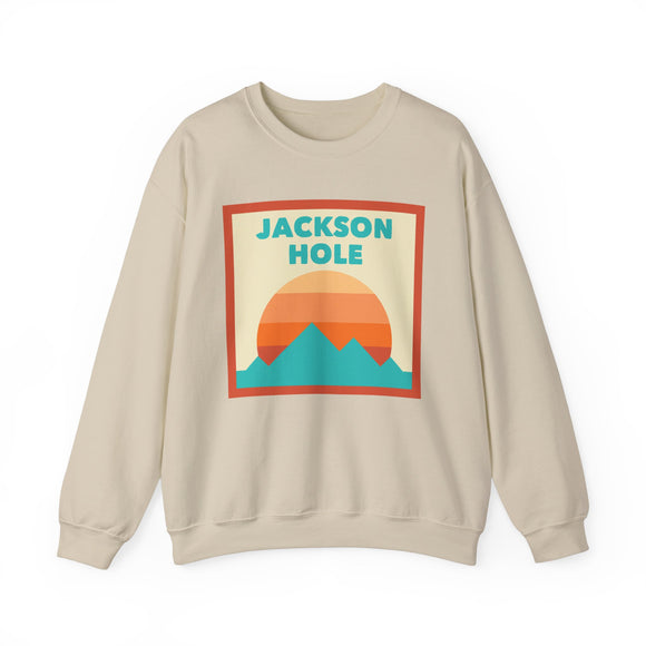 Retro Jackson Hole, Wyoming Sweatshirt, Mountain Sun Design, Unisex Crewneck, Gift for Outdoorsy Friends, Vintage Jumper