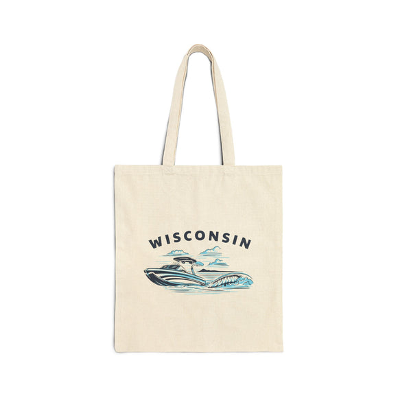 Wisconsin Wakeboard Boat Canvas Tote Bag - 15" x 16"