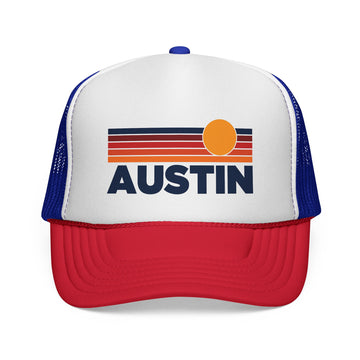 Austin, Texas Retro Sun Trucker Hat - Vintage Style Austin Cap