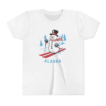 Alaska Youth Skiing Snowman Tee - Kids T Shirt