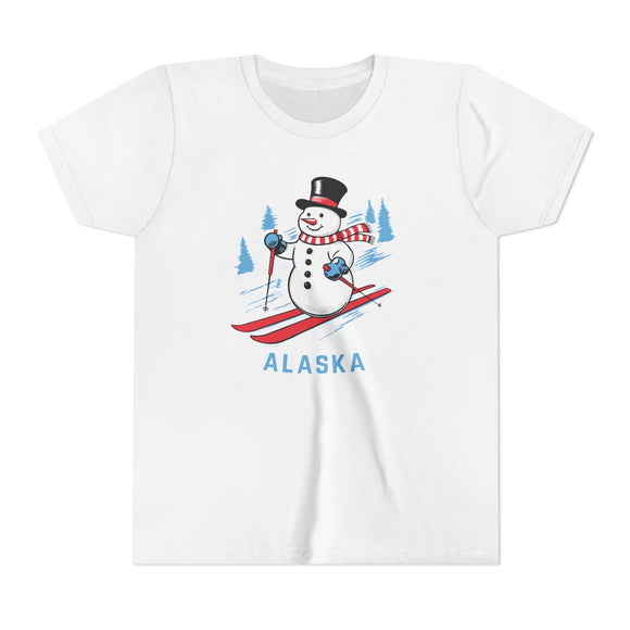 Alaska Youth Skiing Snowman Tee - Kids T Shirt