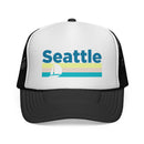 Seattle, Washington Retro Sailboat Trucker Hat-1
