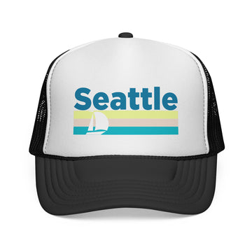 Seattle, Washington Retro Sailboat Trucker Hat