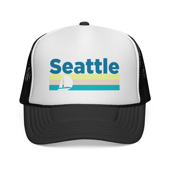 Seattle, Washington Retro Sailboat Trucker Hat