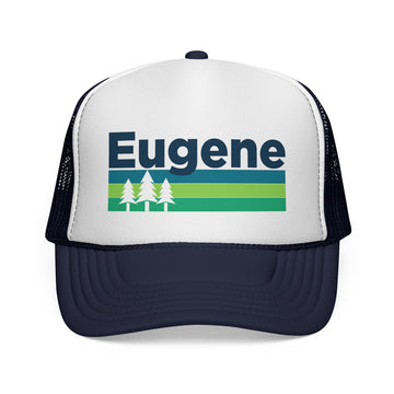 Buy dark-navy Eugene, Oregon Retro Trees Trucker Hat - Vintage Style Eugene Cap