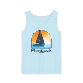 Buy chambray Montauk, New York Sailboat Tank Top | Comfort Colors 100% Cotton