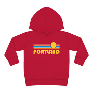 Buy vintage-red Portland, Oregon Toddler Hoodie - Retro Sunrise Unisex Portland Toddler Sweatshirt