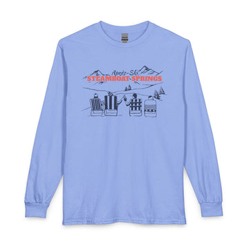 Buy carolina-blue Steamboat Springs, Colorado Après-ski Long Sleeve Shirt - Mountain Retro Skiing
