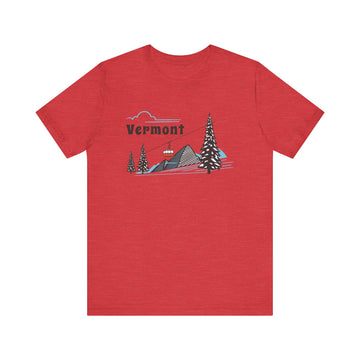 Buy heather-red Vermont T-Shirt - Retro Ski Mountain Gondola Unisex Vermont Shirt