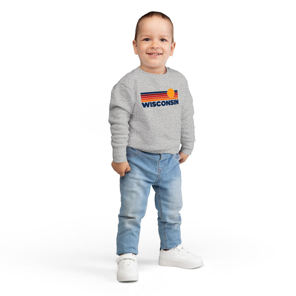 Wisconsin Toddler Sweatshirt - Retro Sun Wisconsin Toddler Crewneck Sweatshirt