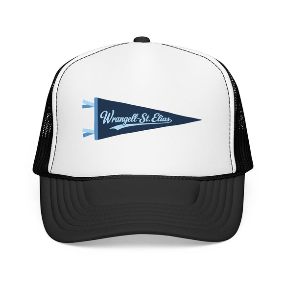 Wrangell-St Elias National Park Pennant Trucker Hat — Vintage Foam Mesh Cap