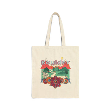 Boulder, Colorado Cotton Canvas Tote Bag - 15" x 16" - Wildflower