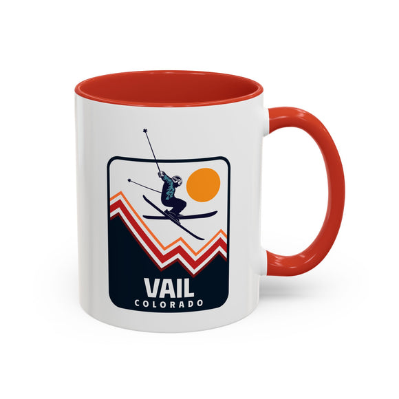 Vail, Colorado Retro Snow Skiing Mountain 11 oz Mug, Ski Lodge Decor Coffee Cup, Mountain Lover Gift, Retro Skiing Mug