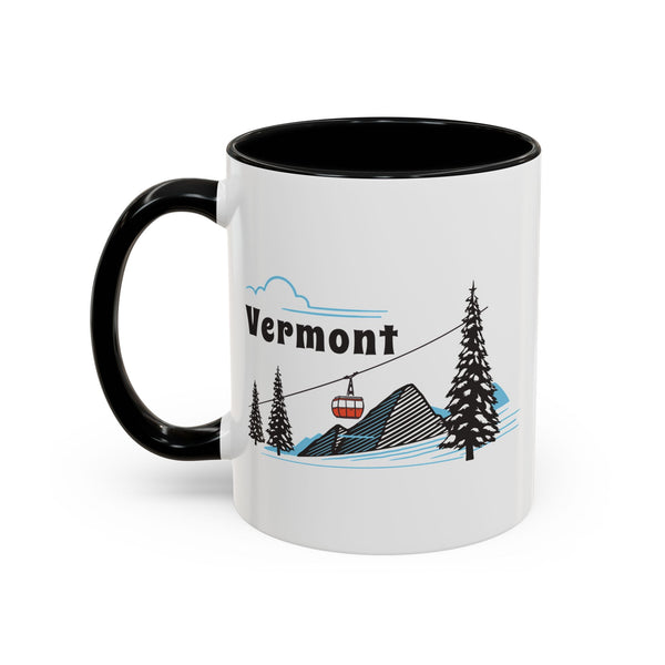 Vermont Retro Snow Skiing Mountain 11 oz Mug, Ski Lodge Decor Coffee Cup, Mountain Gondola Lover Gift, Retro Skiing Mug