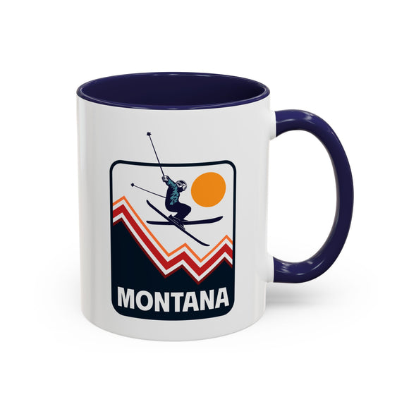 Montana Retro Snow Skiing Mountain 11 oz Mug, Ski Lodge Decor Coffee Cup, Mountain Lover Gift, Retro Skiing Mug