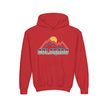 Buy red Colorado Youth Hoodie - Retro Mountain Colorado Youth Sweatshirt