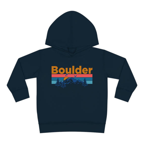Boulder Toddler Hoodie - Retro Mountain Sun Unisex Boulder Toddler Sweatshirt
