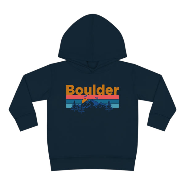 Boulder Toddler Hoodie - Retro Mountain Sun Unisex Boulder Toddler Sweatshirt