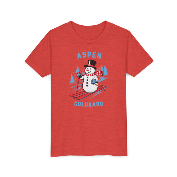 Aspen, Colorado Youth Skiing Snowman Tee - Kids Aspen T Shirt