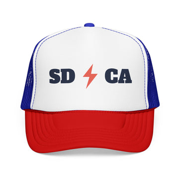 Buy red-white-royal San Diego, California Retro Trucker Hat - Lightning Foam Cap - Lightning