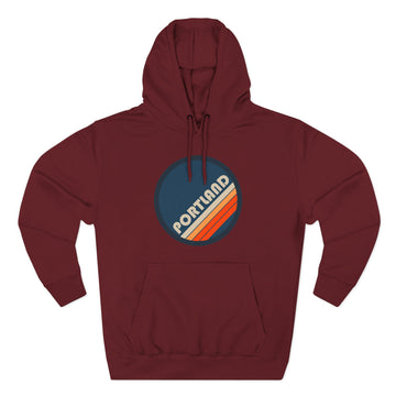 Buy burgundy Premium Portland, Oregon Retro Circle Hoodie — Vintage 70s Striped Logo Pullover