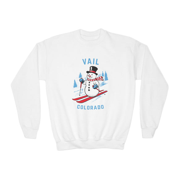 Vail, Colorado Youth Crewneck Sweatshirt - Ski Snowman Unisex Kid's Vail, Colorado Sweatshirt