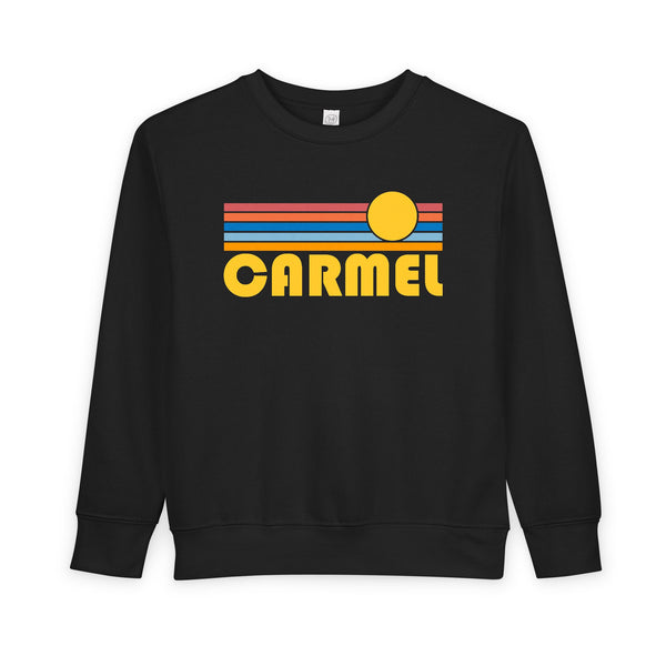 Carmel By The Sea, California Toddler Sweatshirt - Retro Sun Carmel By The Sea Toddler Crewneck Sweatshirt