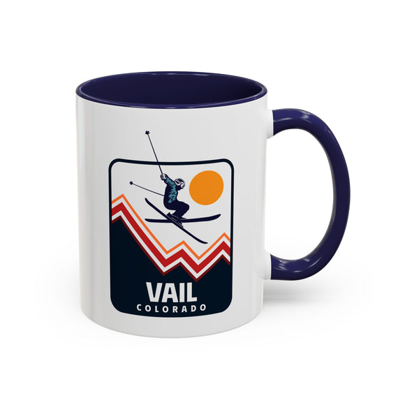 Vail, Colorado Retro Snow Skiing Mountain 11 oz Mug, Ski Lodge Decor Coffee Cup, Mountain Lover Gift, Retro Skiing Mug