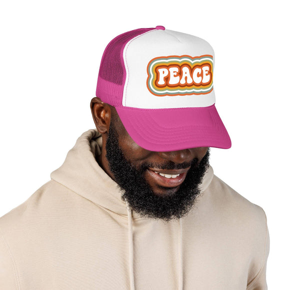Kids Retro Peace Trucker Hat Boho - Youth Snapback Cap
