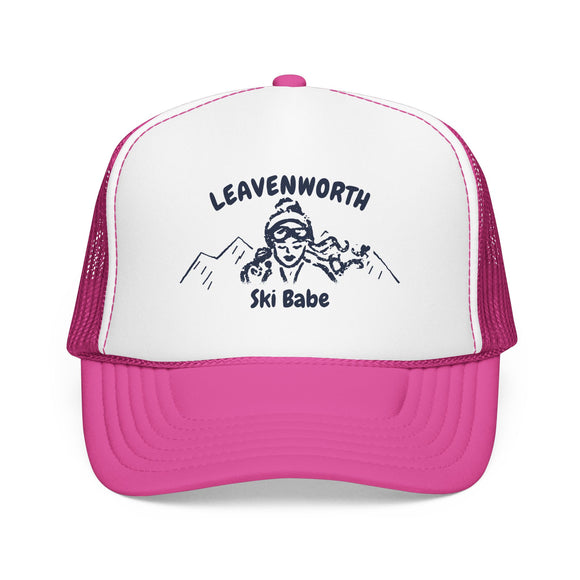 Leavenworth, Washington Ski Babe Trucker Hat — Foam Mesh Cap