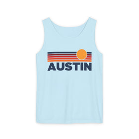 Buy chambray Austin, Texas Retro Sunstripe Tank Top | Comfort Colors - 100% Cotton