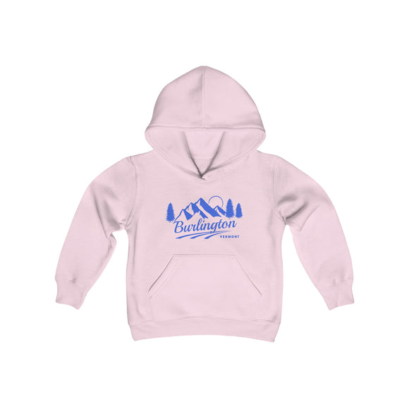 Retro Burlington, Vermont Youth Hoodie - Mountain Burlington, Vermont Kids Sweatshirt, Cute Burlington, Vermont Children's Pullover