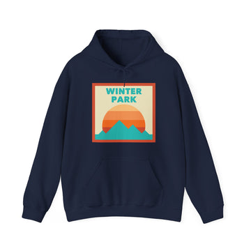 Buy navy Winter Park, Colorado Mountain Sun Hoodie - Unisex Hooded Sweatshirt, Travel Sweatshirt, Sunset