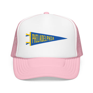 Buy light-pink-white Philadelphia, Pennsylvania Pennant Trucker Hat — Retro Flag Foam Cap