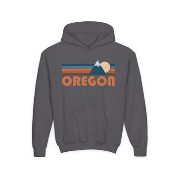Buy dark-heather Oregon Youth Hoodie - Retro Mountain Oregon Youth Sweatshirt