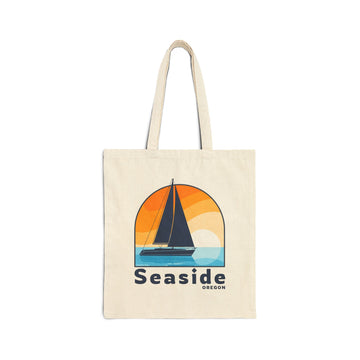 Seaside, Oregon Cotton Canvas Tote Bag Sailboat - 15" x 16"
