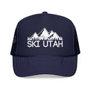 Kids Ski Utah Trucker Hat - Youth Snapback Cap on white background