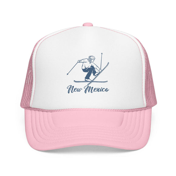 Kids New Mexico Snow Ski Trucker Hat - Youth Snapback Cap on white background