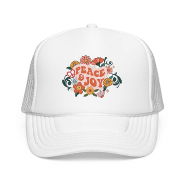 Kids Peace and Joy Trucker Hat Boho - Youth Snapback Cap on white background
