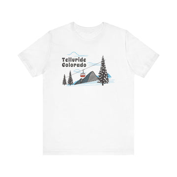 Buy white Telluride, Colorado T-Shirt - Retro Ski Mountain Gondola Unisex Telluride Shirt