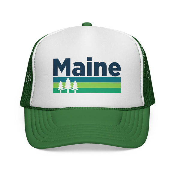 Maine Retro Trees Trucker Hat - Vintage Style Maine Cap