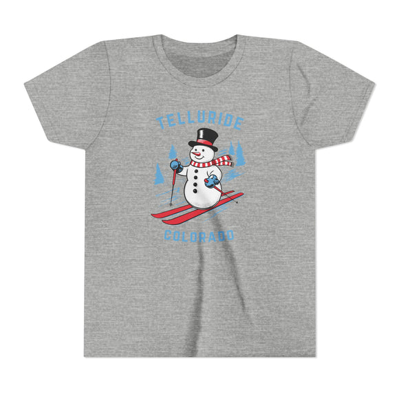 Telluride, Colorado Youth Skiing Snowman Tee - Kids Telluride T Shirt