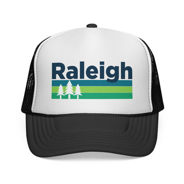 Raleigh, North Carolina Retro Trees Trucker Hat - Vintage Style Raleigh Cap