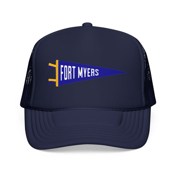 Fort Myers, Florida Pennant Trucker Hat — Retro Flag Foam Cap
