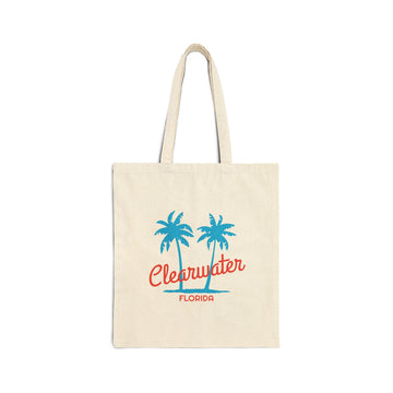 Clearwater, Florida, Cotton Canvas Clearwater Tote Bag - Palm Script