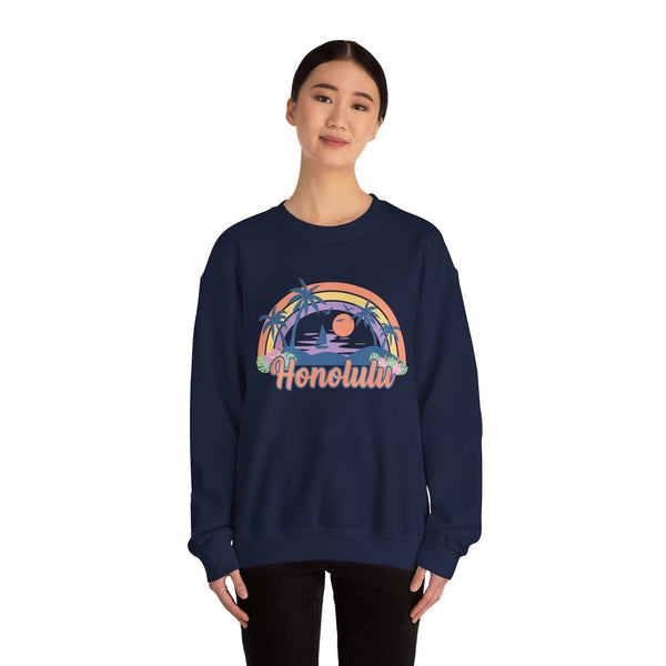 Honolulu, Hawaii Sweatshirt - Unisex Retro Beach Crewneck Honolulu Sweatshirt
