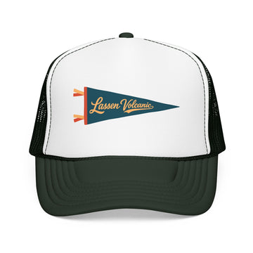 Buy dark-green-white-dark-green Lassen Volcanic National Park Pennant Trucker Hat — Vintage Foam Mesh Cap