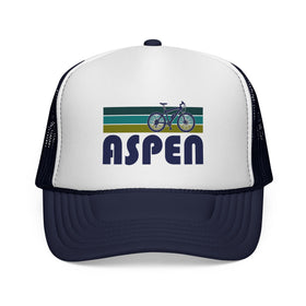 Buy dark-navy Aspen, Colorado Retro Bike Trucker Hat - Vintage Style Aspen Cap