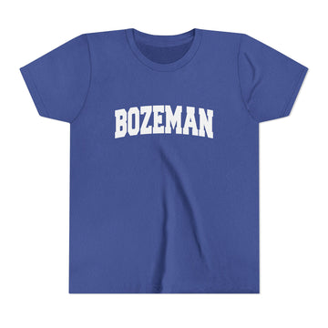 Buy heather-true-royal Bozeman, Montana Youth Graphic Tee - Kids Bozeman T Shirt
