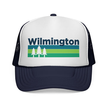 Buy dark-navy Wilmington, North Carolina Retro Trees Trucker Hat - Vintage Style Wilmington Cap